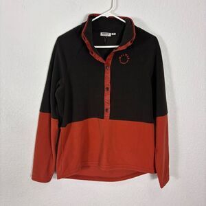 Maloja Brown with Orange Colorblock Snap Button Fleece Pullover Women's Medium